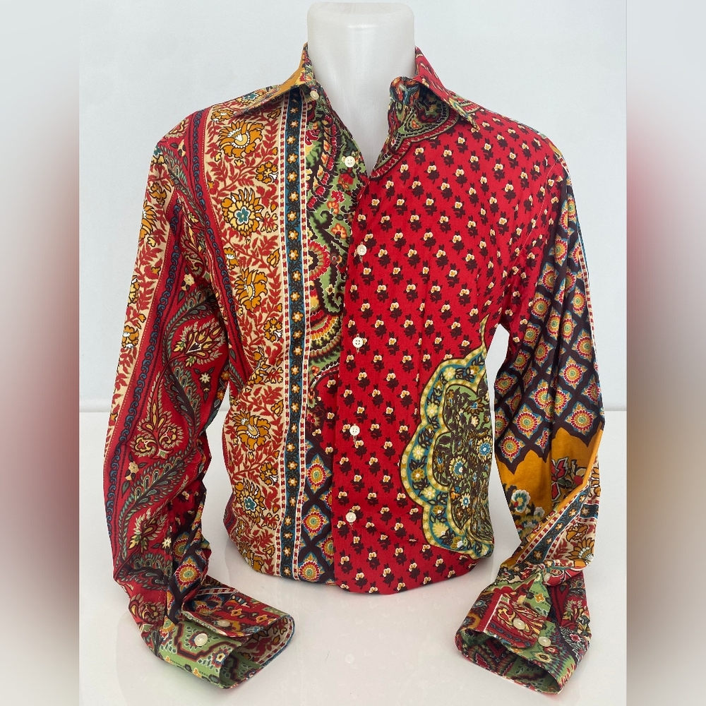 Etro Colorful Printed 100% Cotton Button-down Long Sleeve Shirt Size 41 (16US)